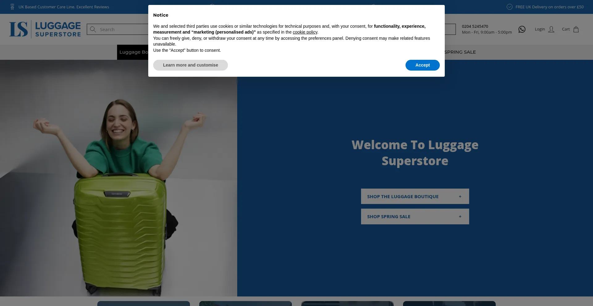 Website screenshot of Luggagesuperstore.co.uk