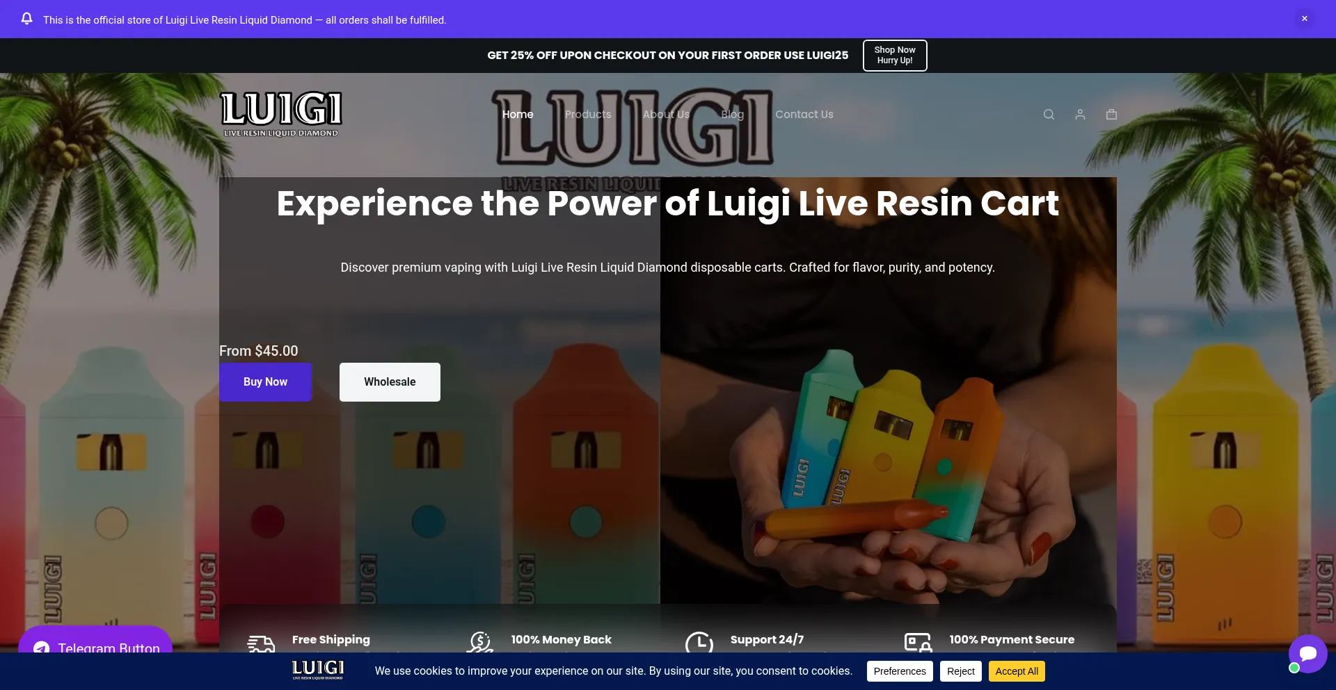 Website screenshot of Luigidisposablecarts.com