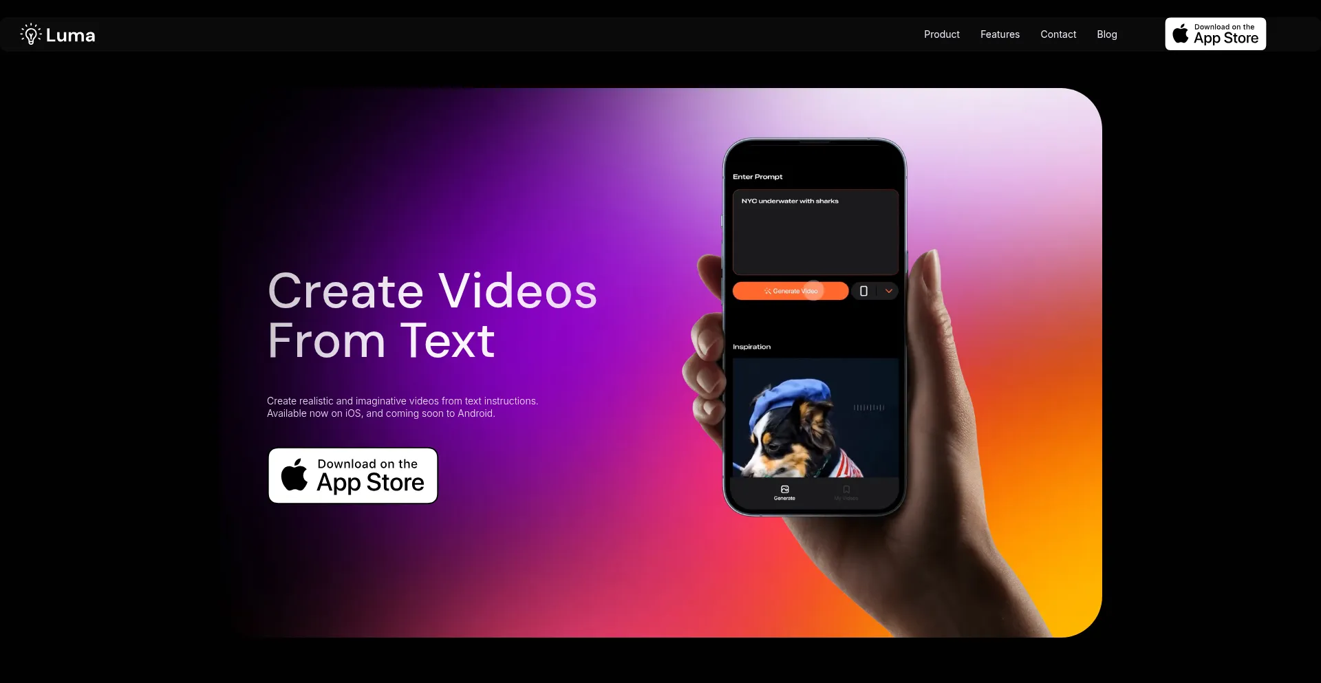 Website screenshot of Luma.ai