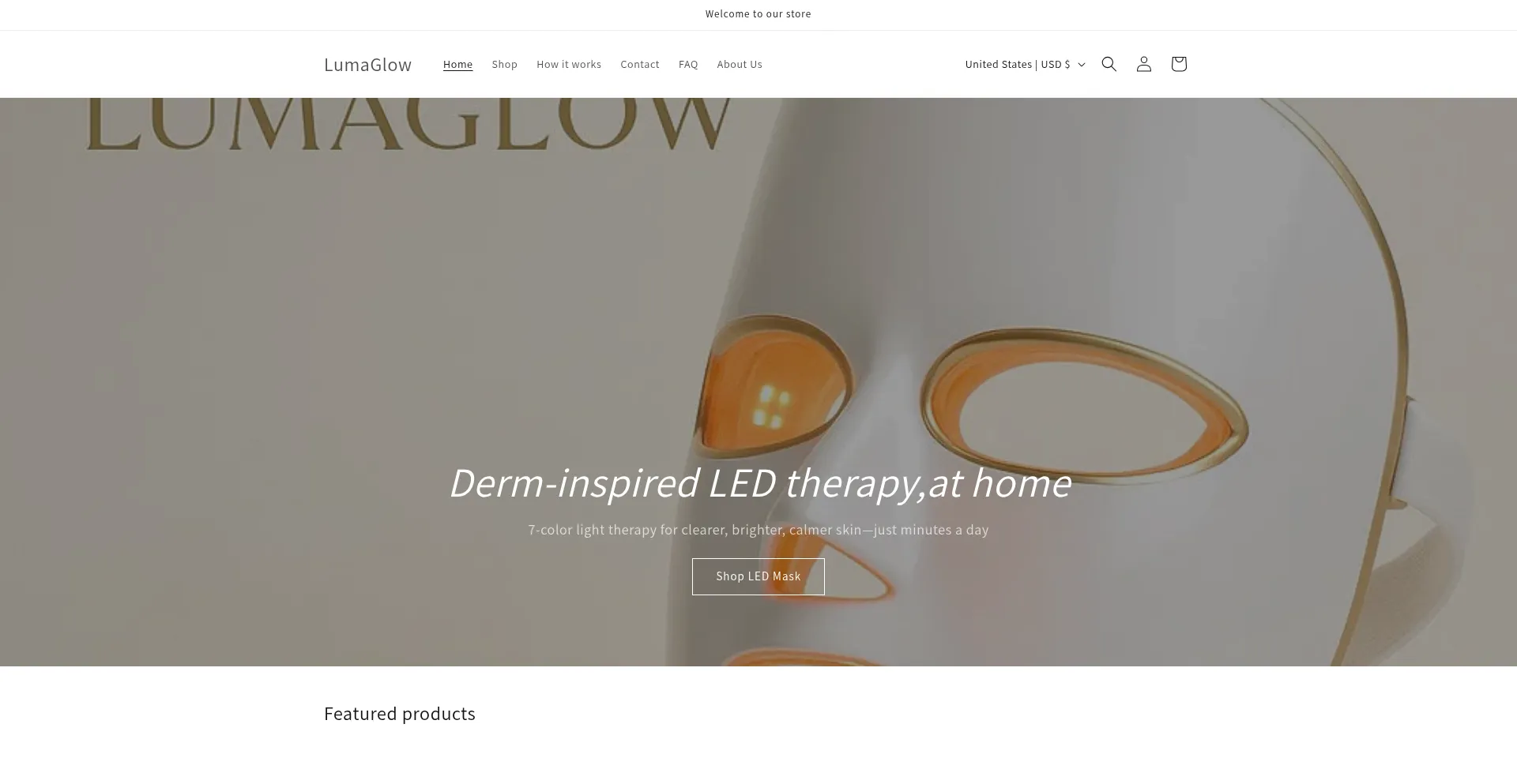 Website screenshot of Lumaglowshops.com