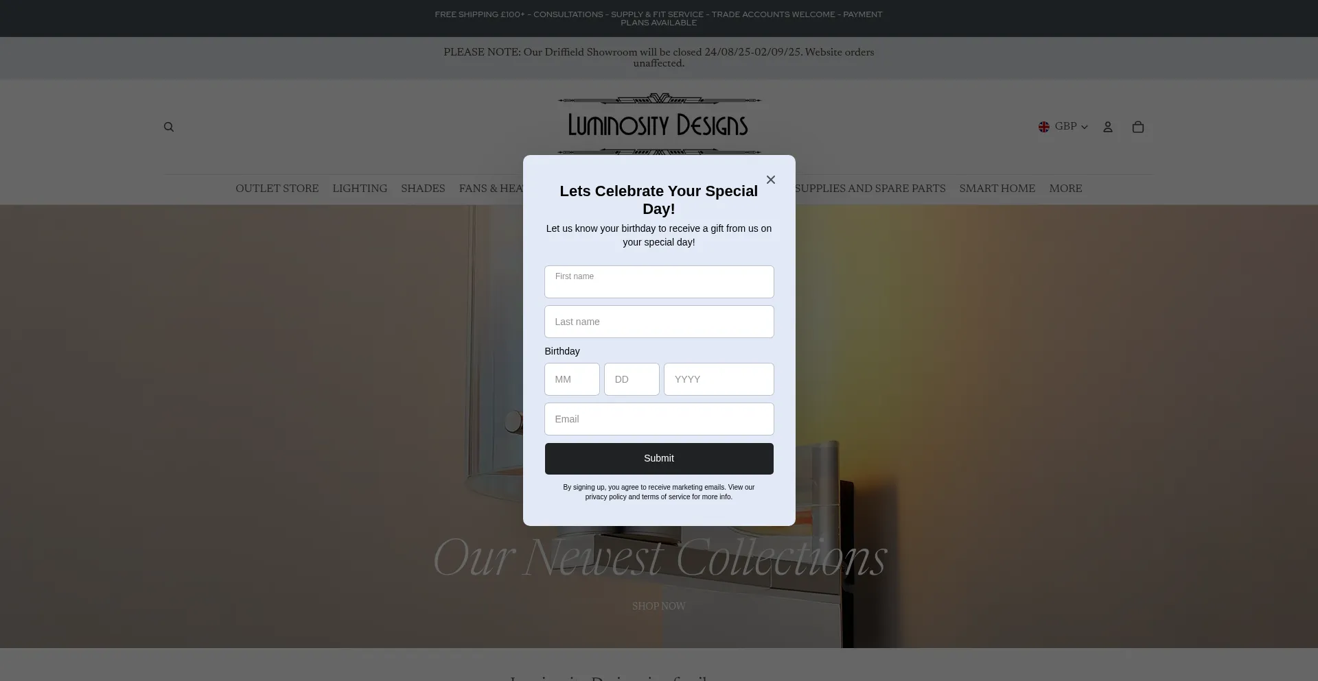 Website screenshot of Luminositydesigns.co.uk