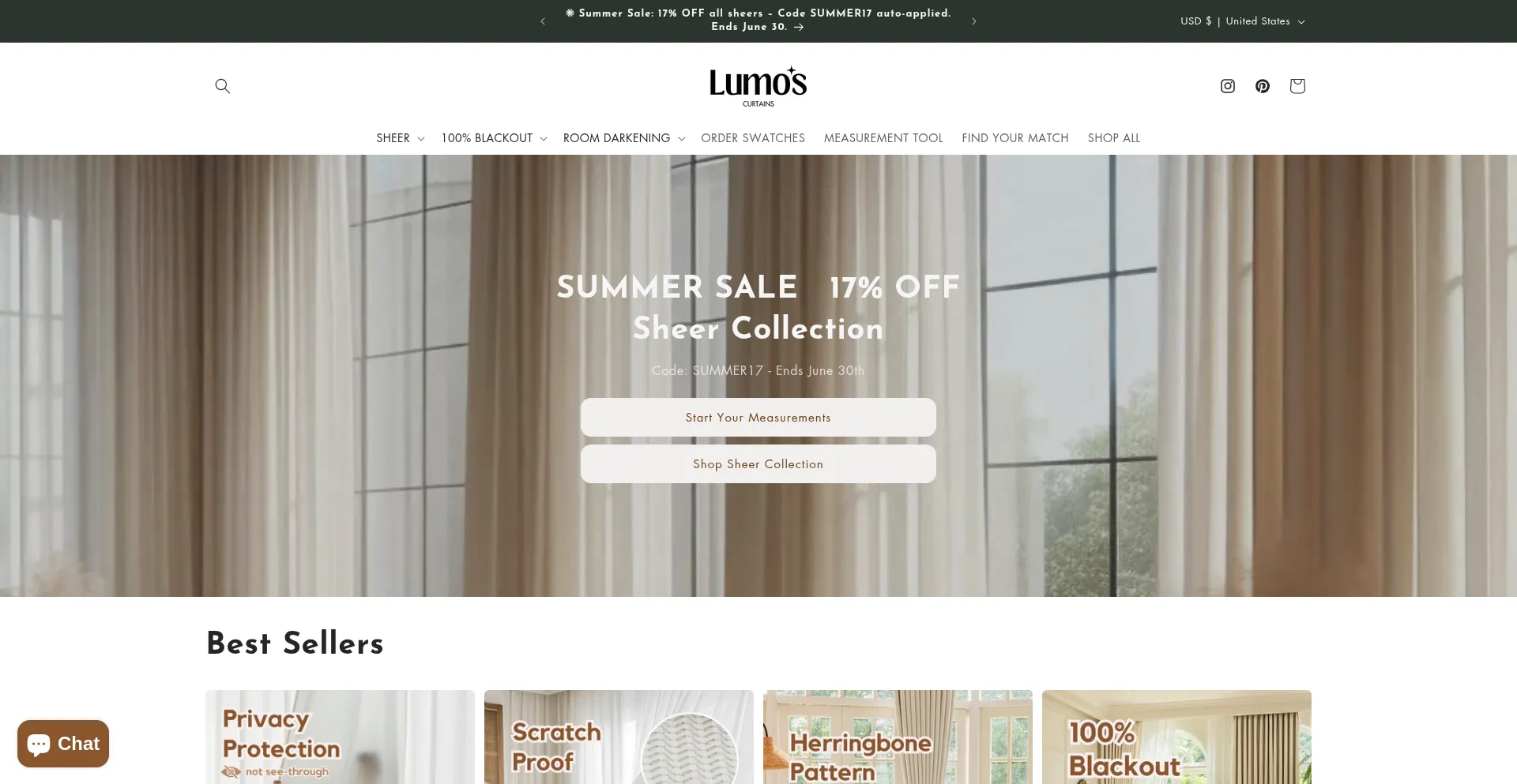 Website screenshot of Lumoscurtains.com