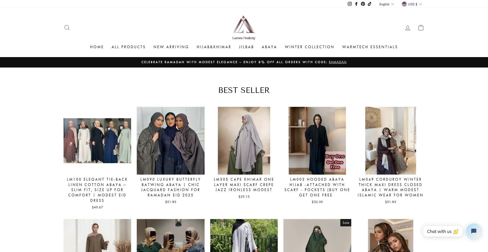 Website screenshot of Lumosmodesty.com