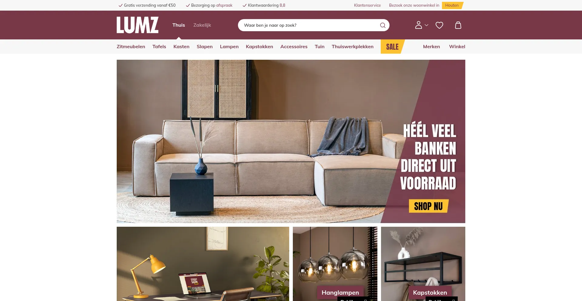 Website screenshot of Lumz.be