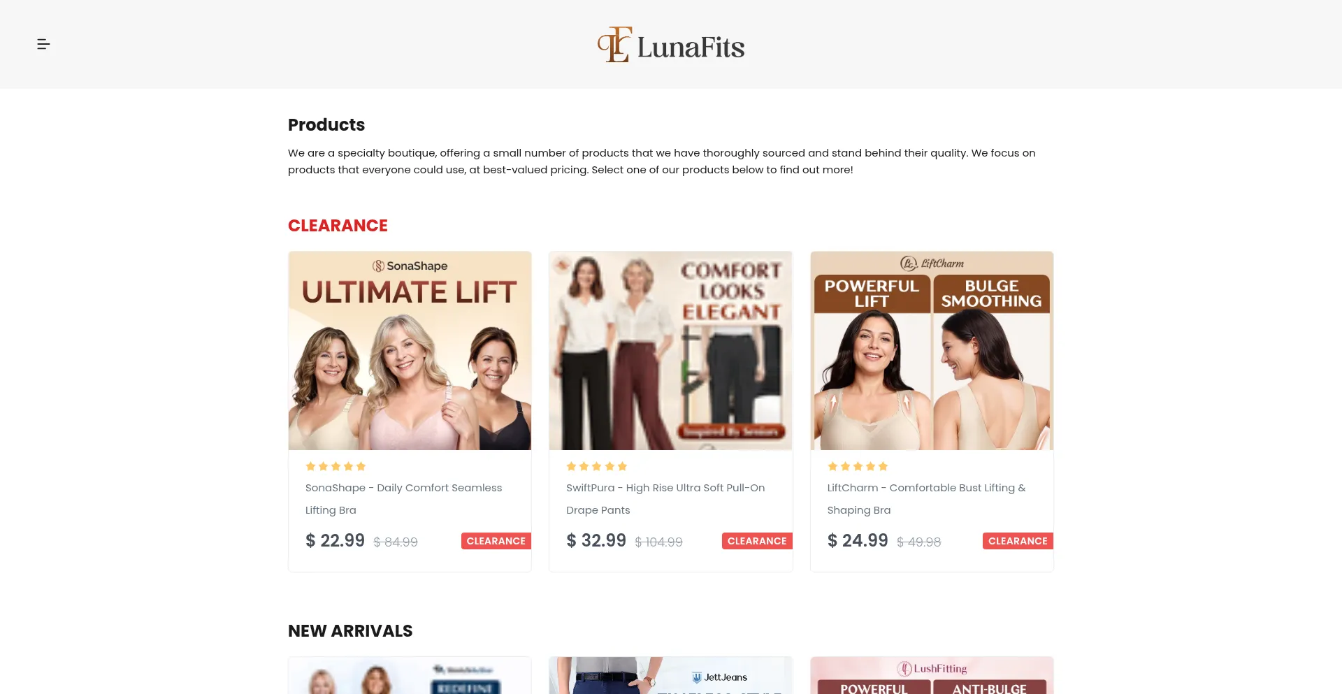Lunafits.com Screenshot