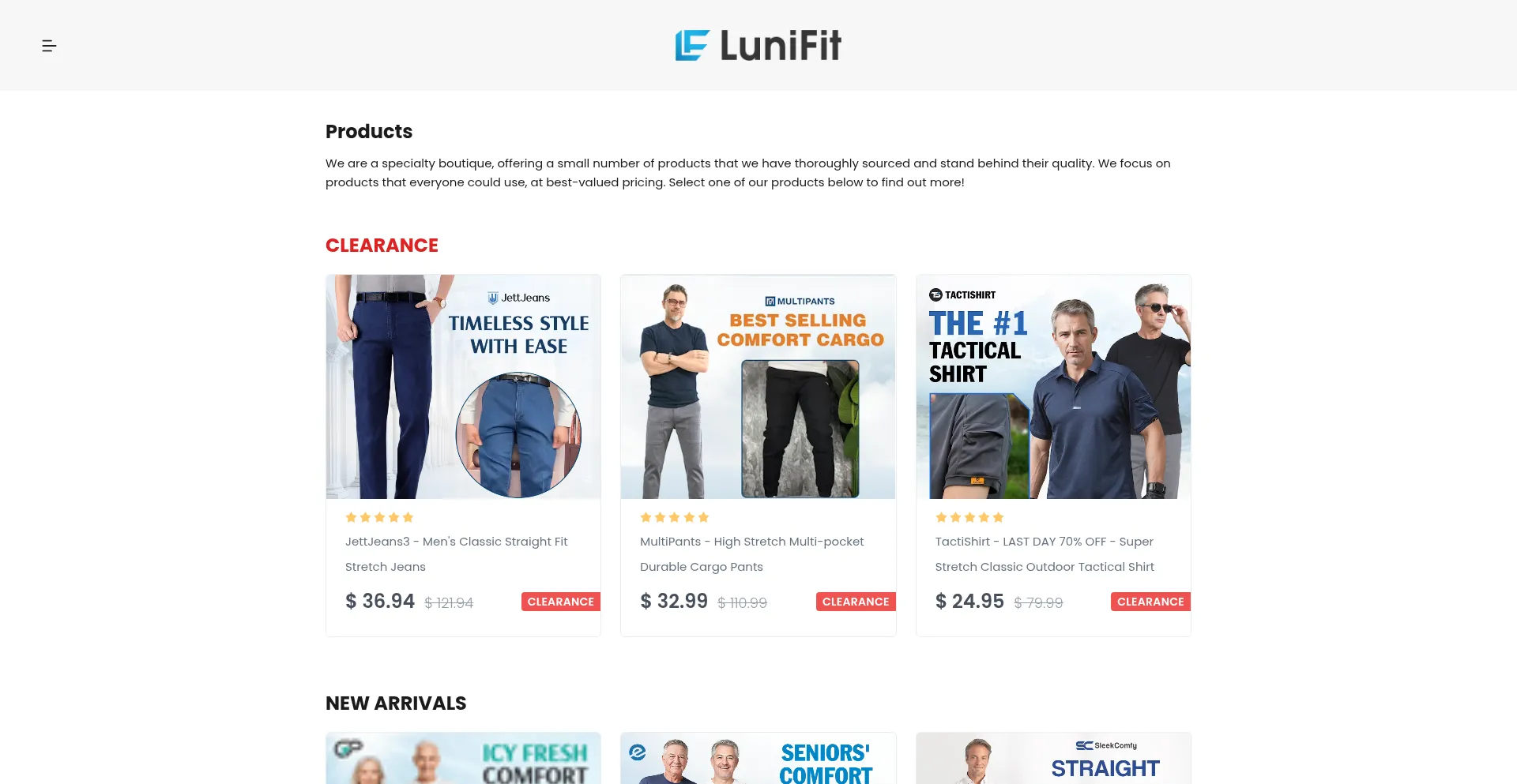 Website screenshot of Lunifit.com