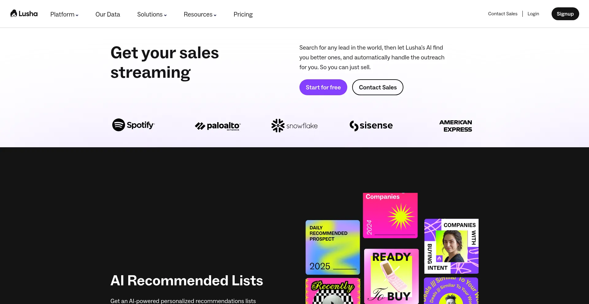 Website screenshot of Lusha.com