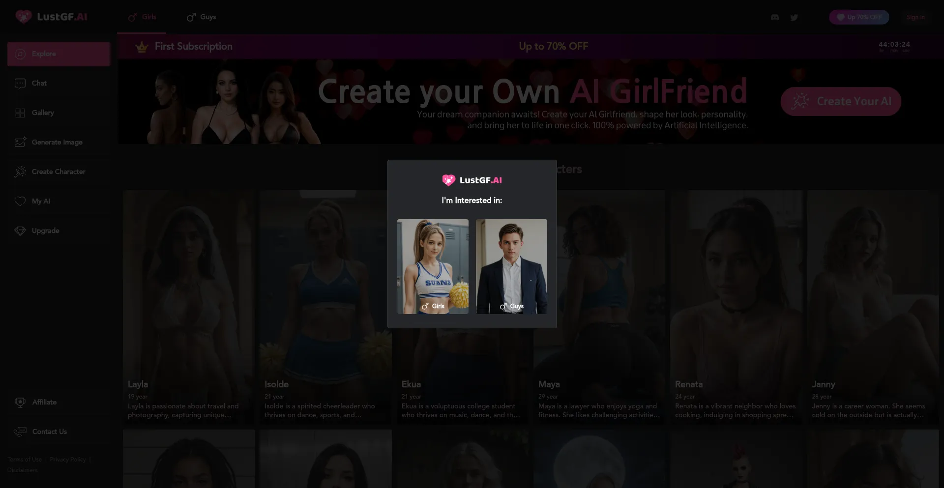 Website screenshot of Lustgf.ai