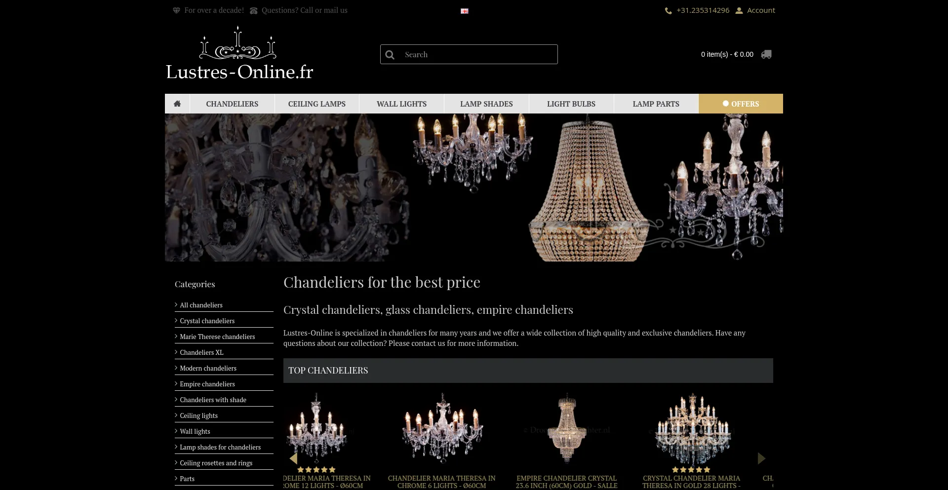 Website screenshot of Lustres-online.fr
