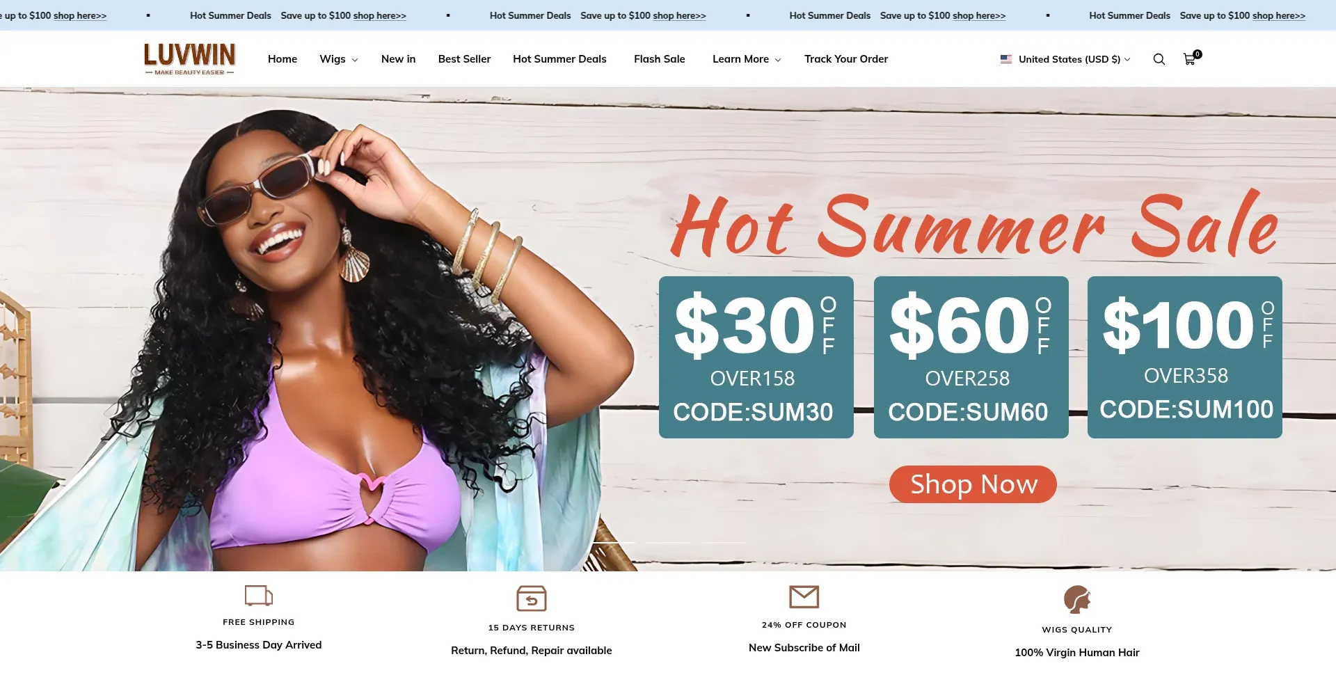 Website screenshot of Luvwin.com