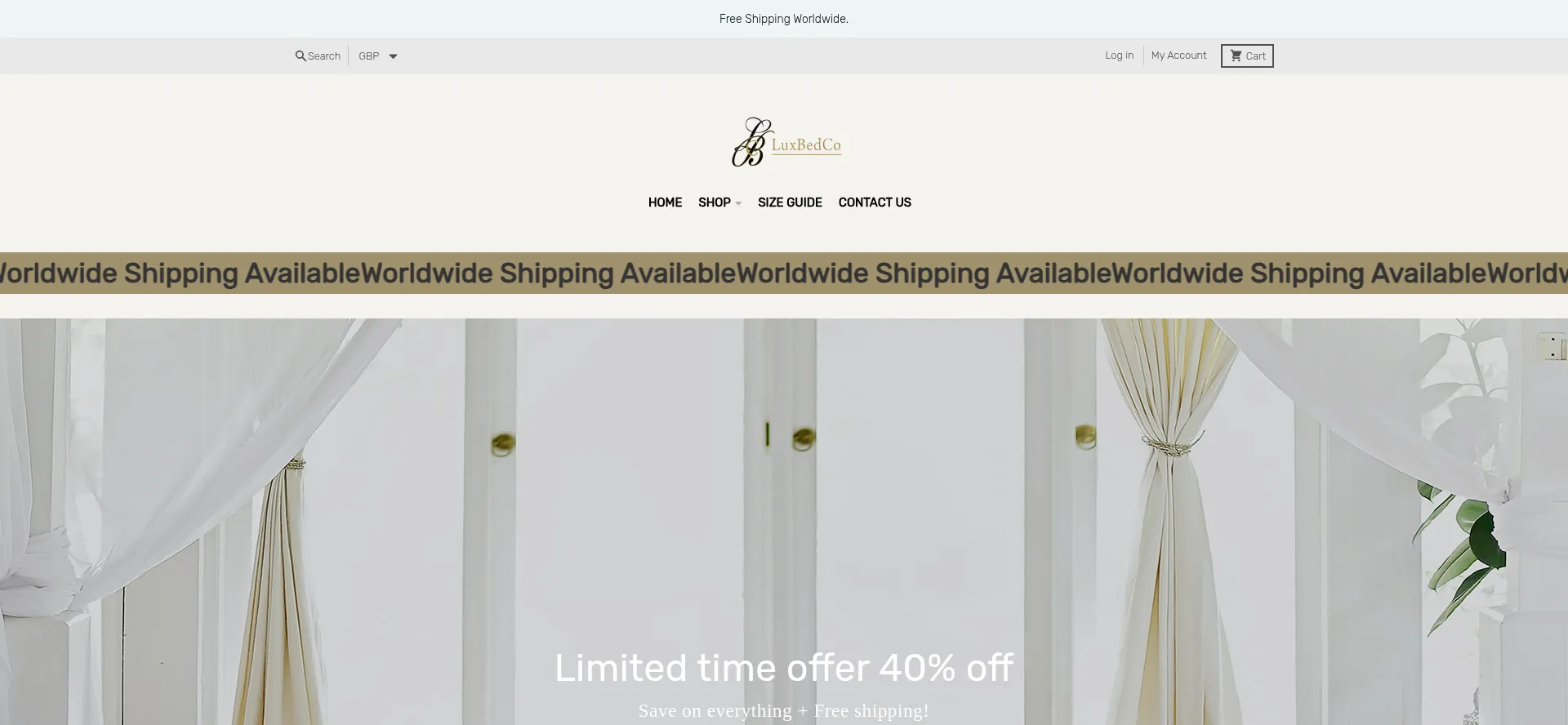 Website screenshot of Luxbedco.store