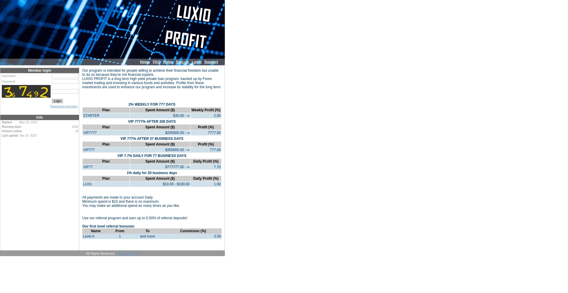 Website screenshot of Luxioprofit.com