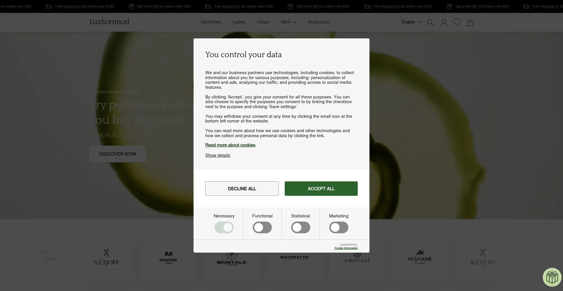 Website screenshot of Luxscents.nl