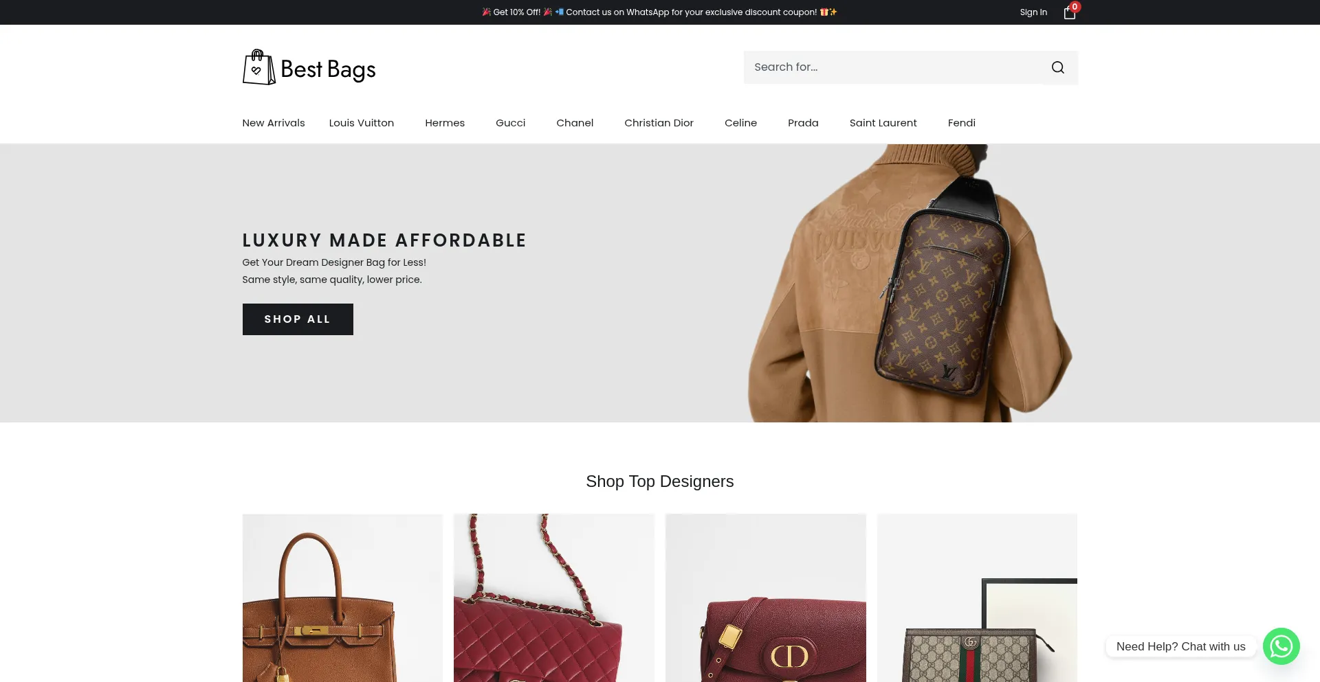 Website screenshot of Luxurytoteshop.com