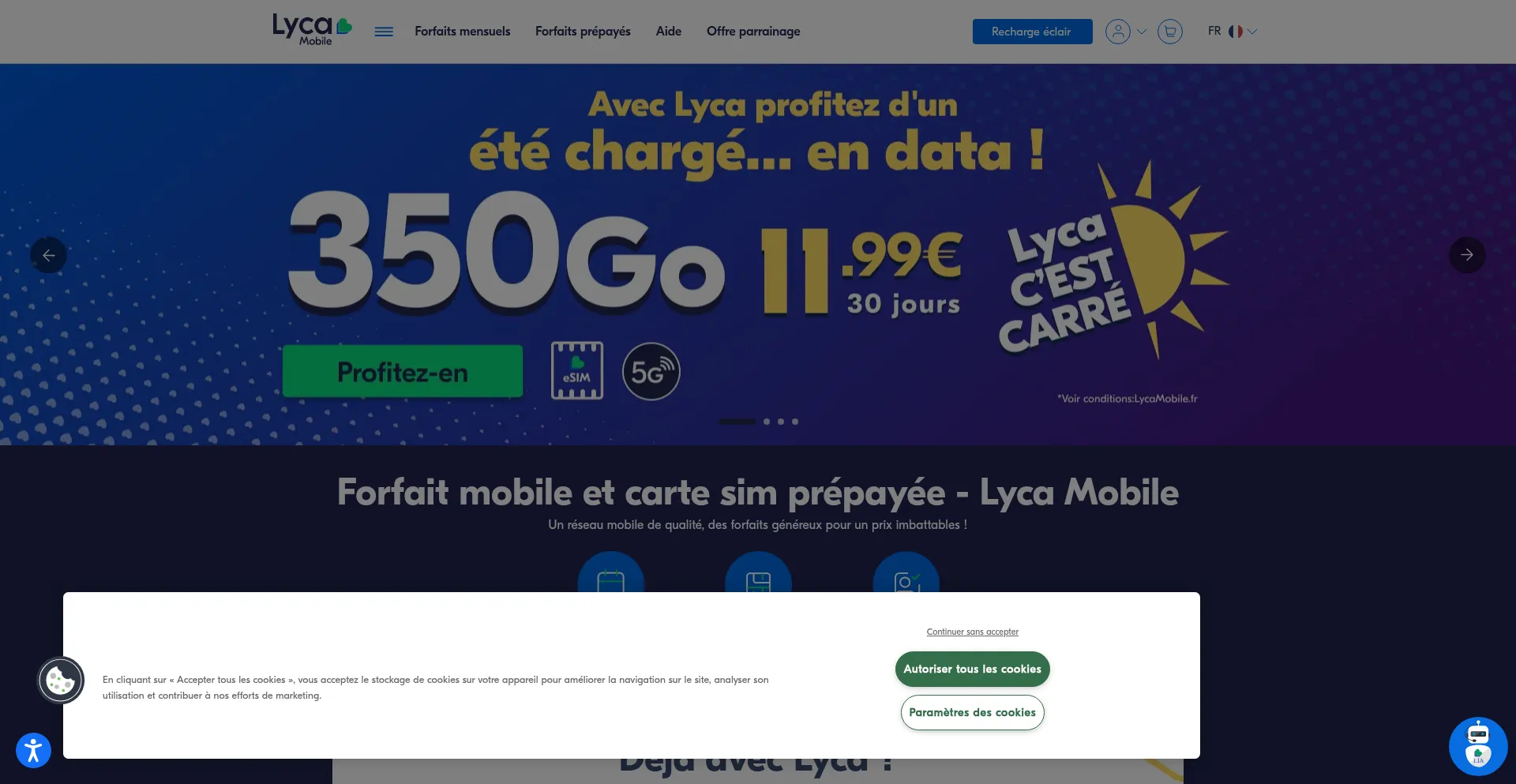 Website screenshot of Lycamobile.fr