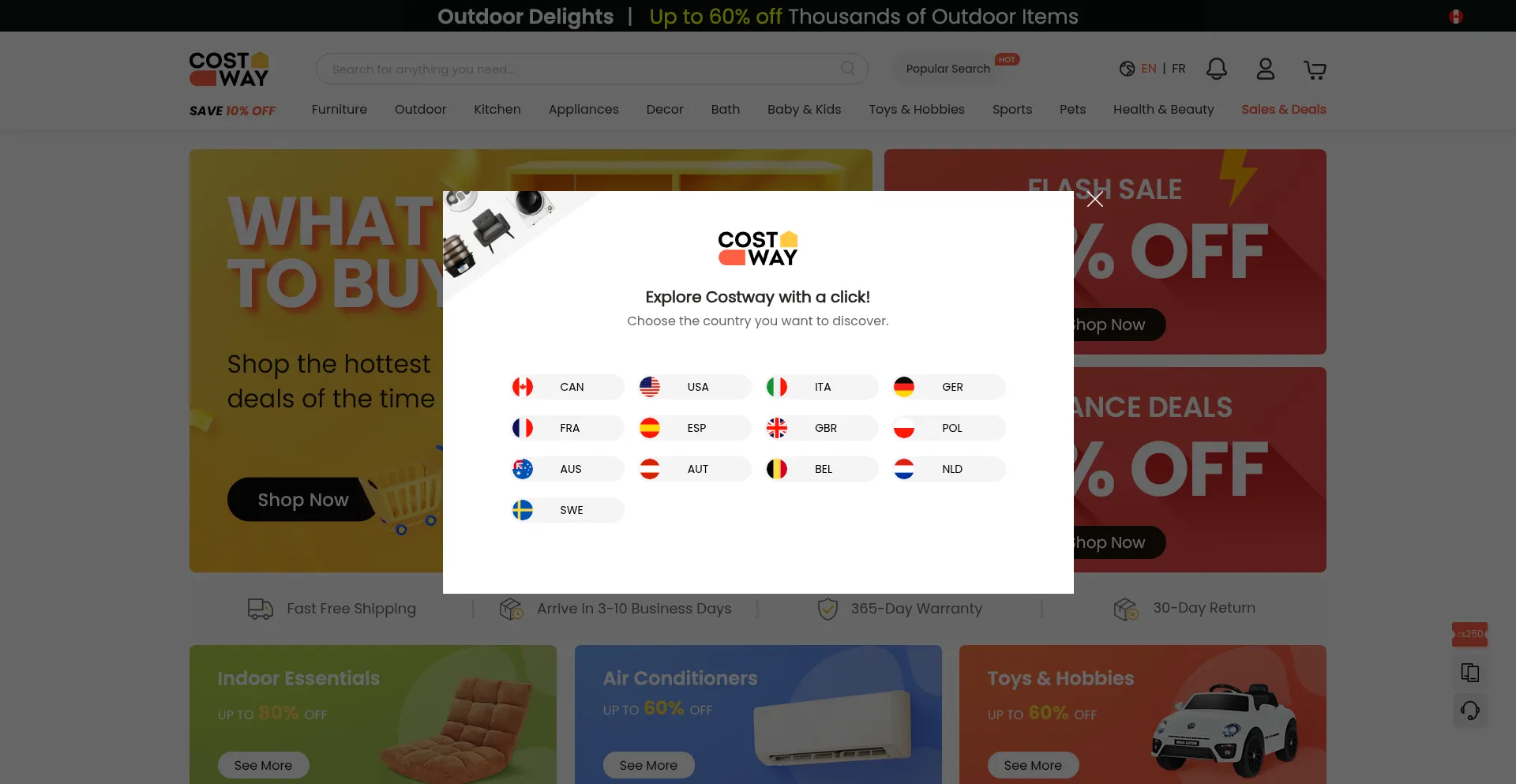 Website screenshot of M.costway.ca