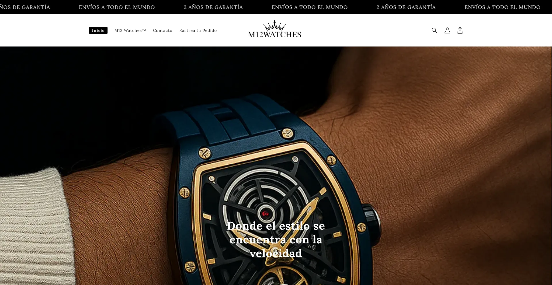 Website screenshot of M12watches.com