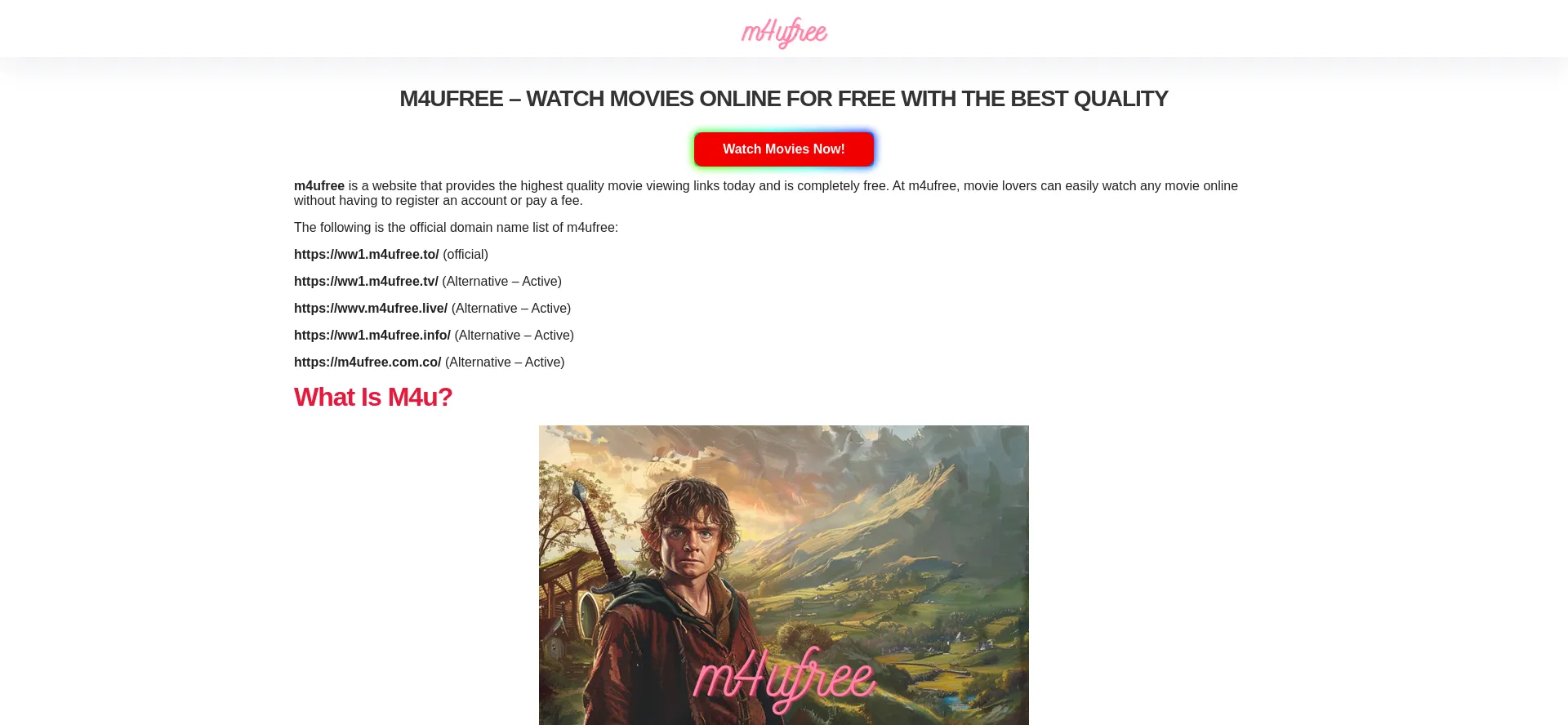 Website screenshot of M4ufree.help