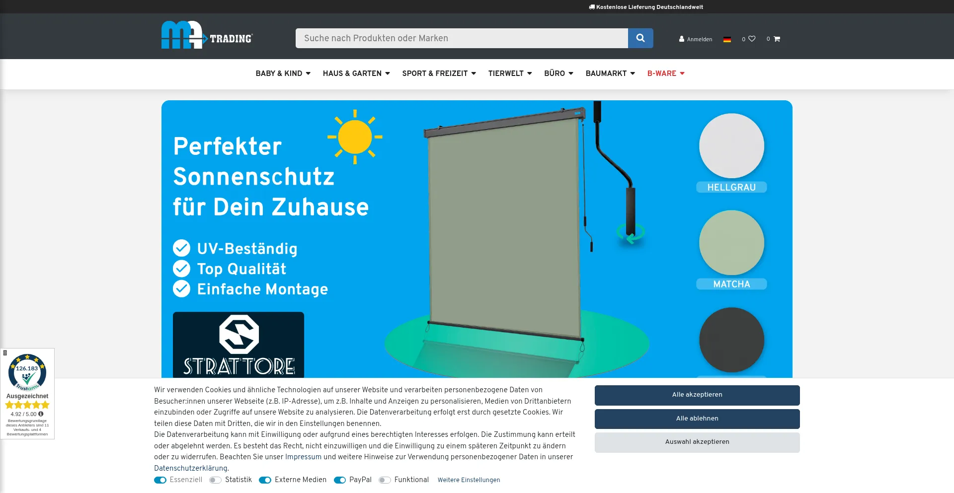 Website screenshot of Ma-trading.eu