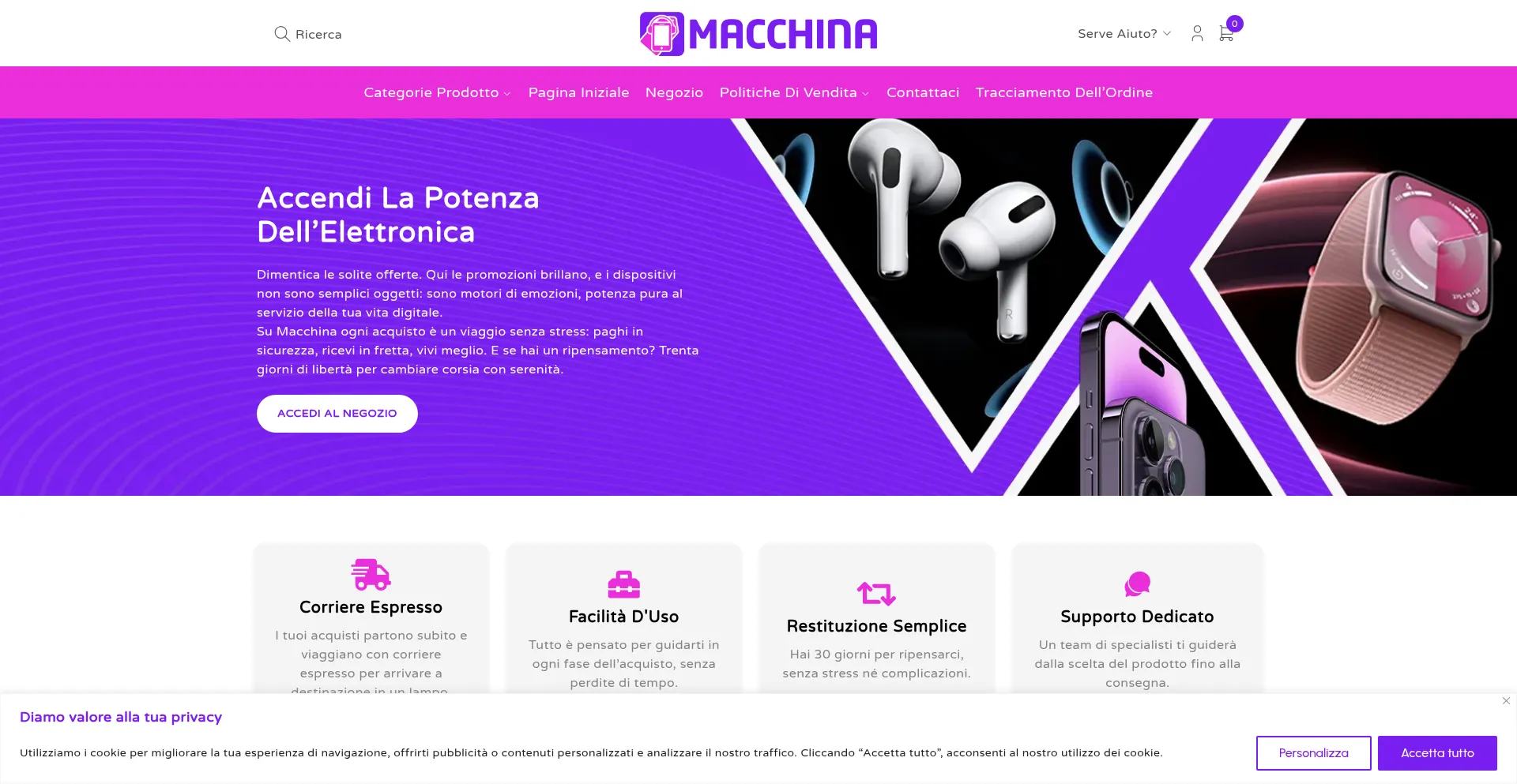 Website screenshot of Macchina.shop