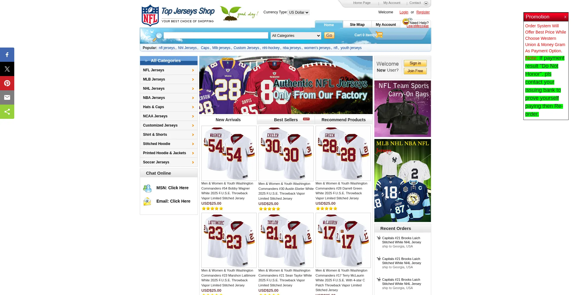 Website screenshot of Madejerseys.us