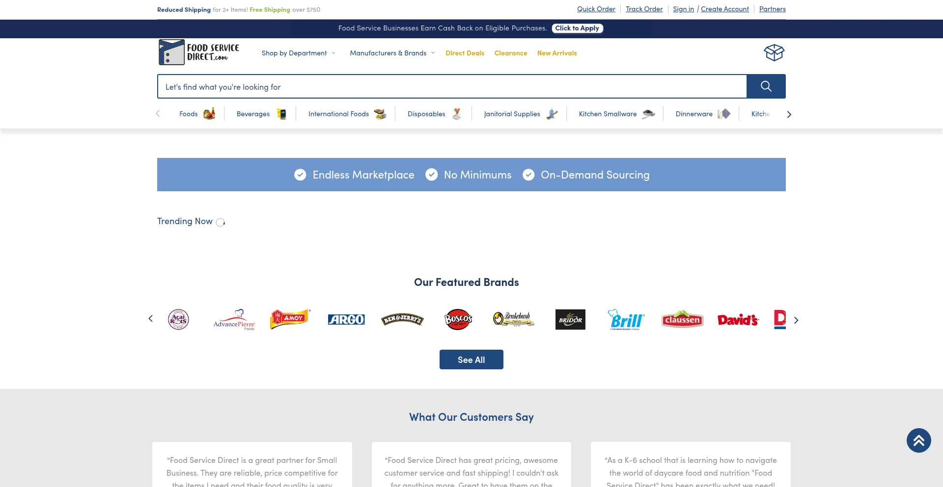 Website screenshot of Magento.foodservicedirect.com