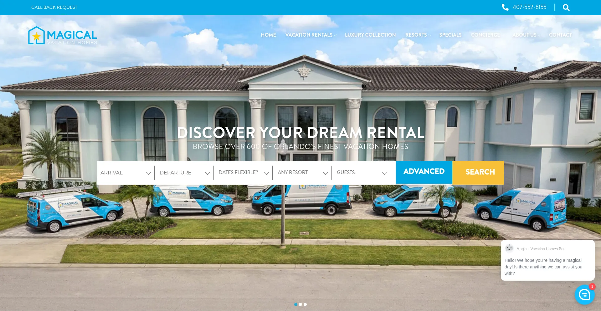Website screenshot of Magicalvacationhomes.com
