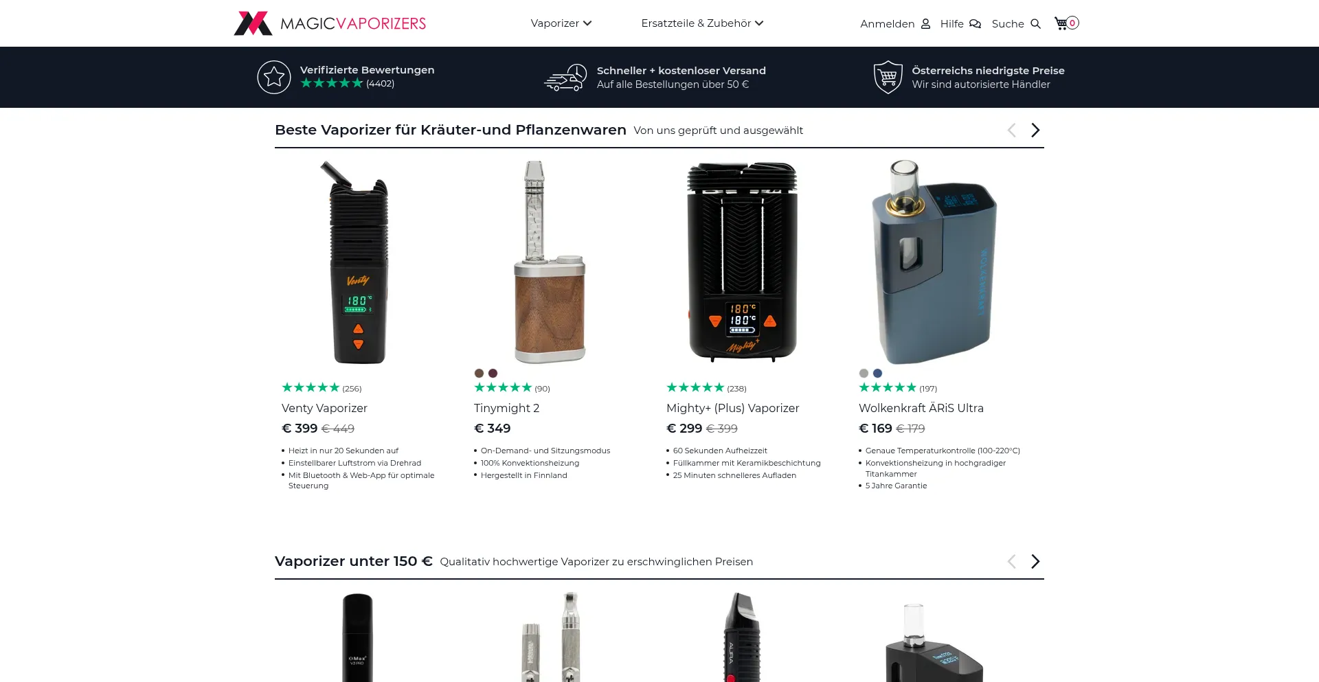 Website screenshot of Magicvaporizers.at