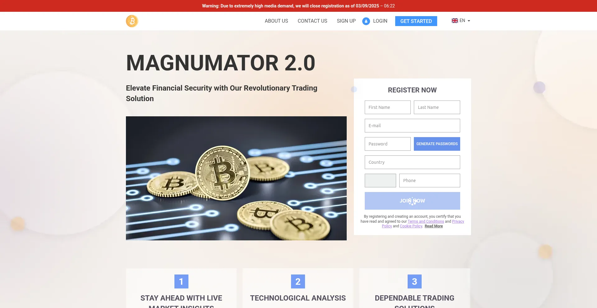Website screenshot of Magnumator2-com.cryptofinancetrack.com