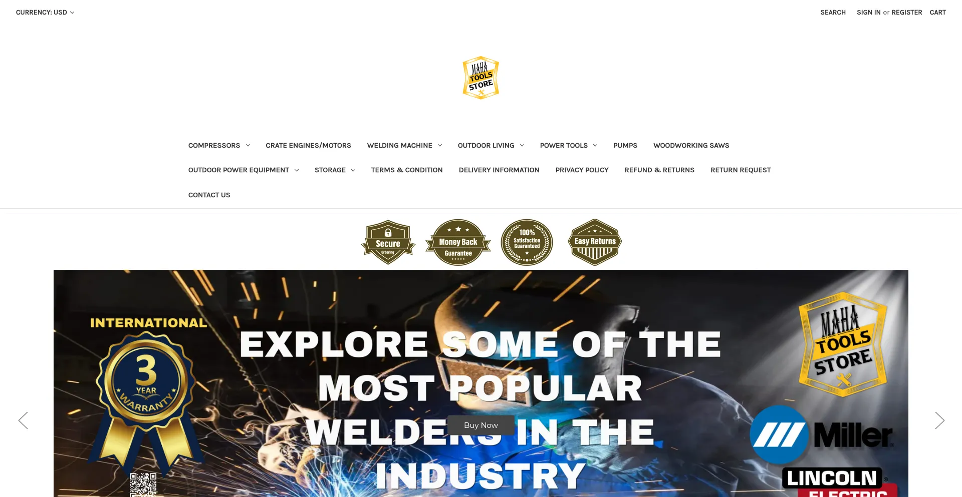 Website screenshot of Mahatoolsstore.com