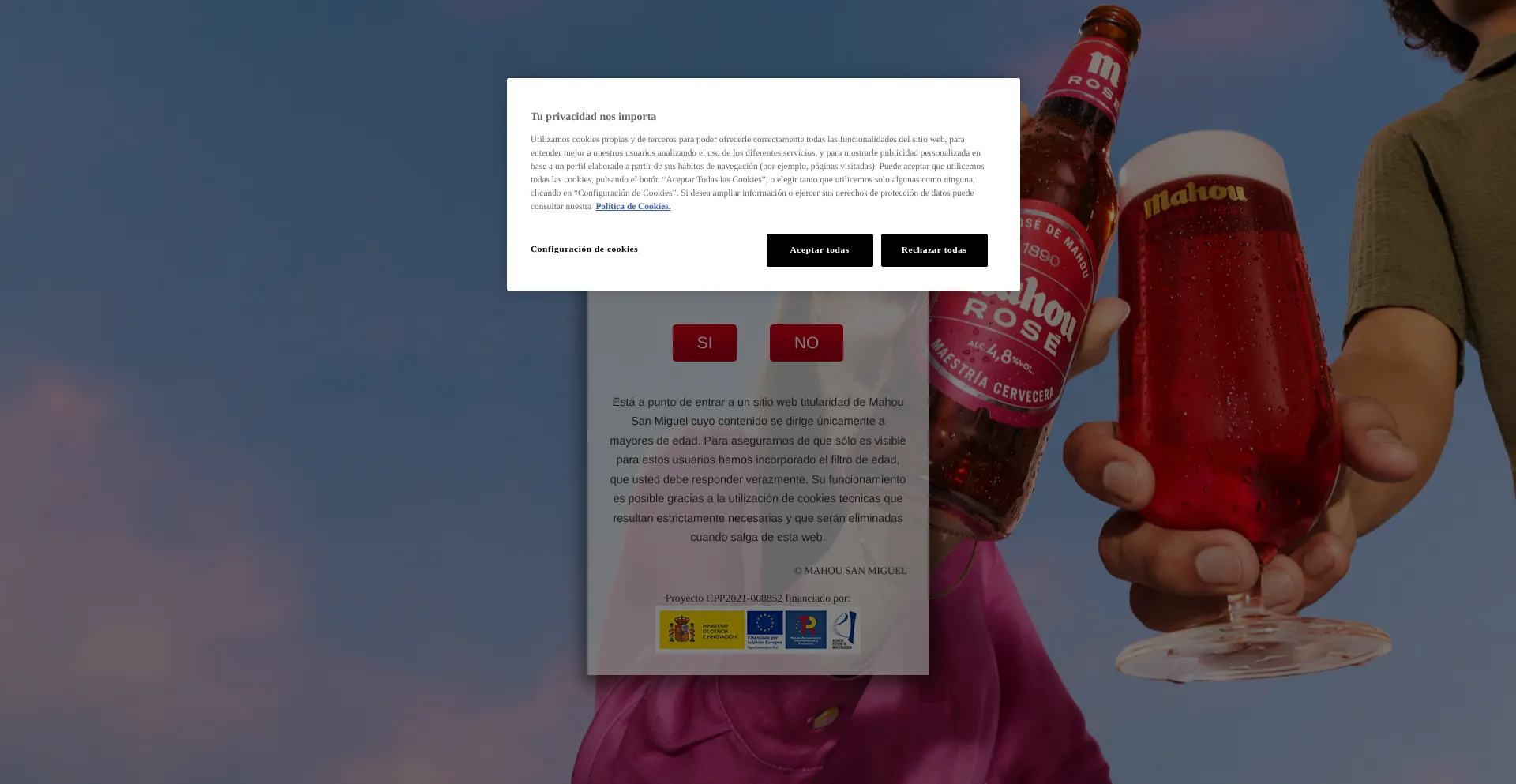 Website screenshot of Mahou-sanmiguel.com