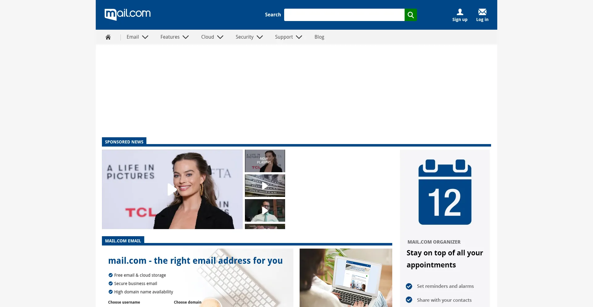 Website screenshot of Mail.com