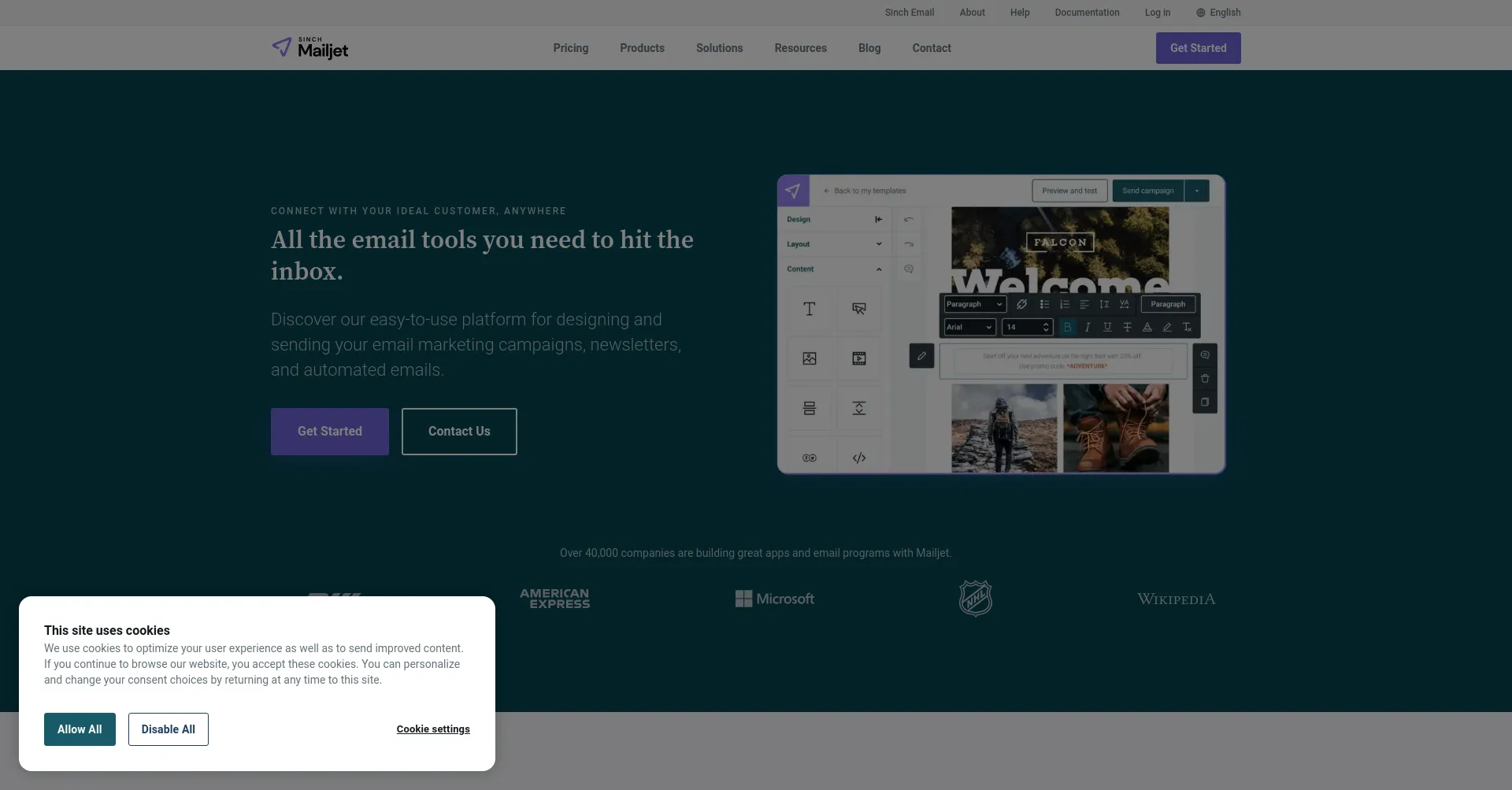 Website screenshot of Mailjet.com