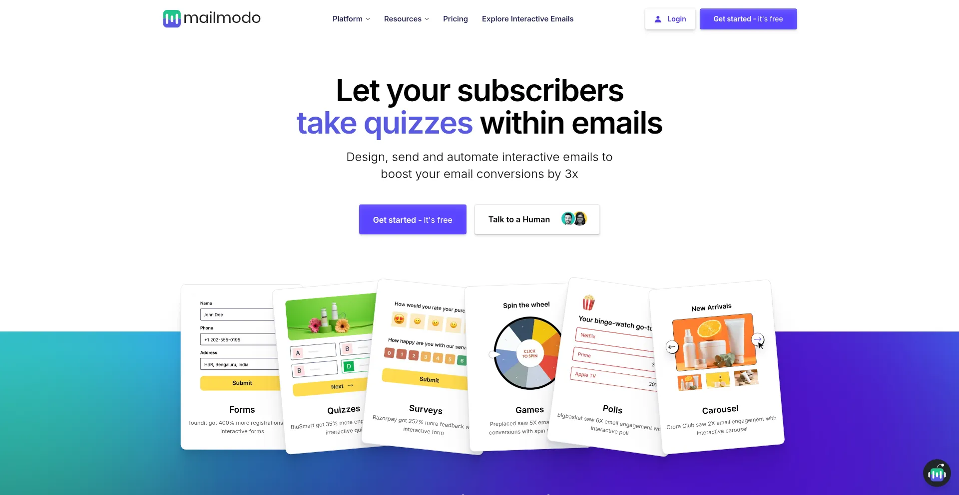 Website screenshot of Mailmodo.com