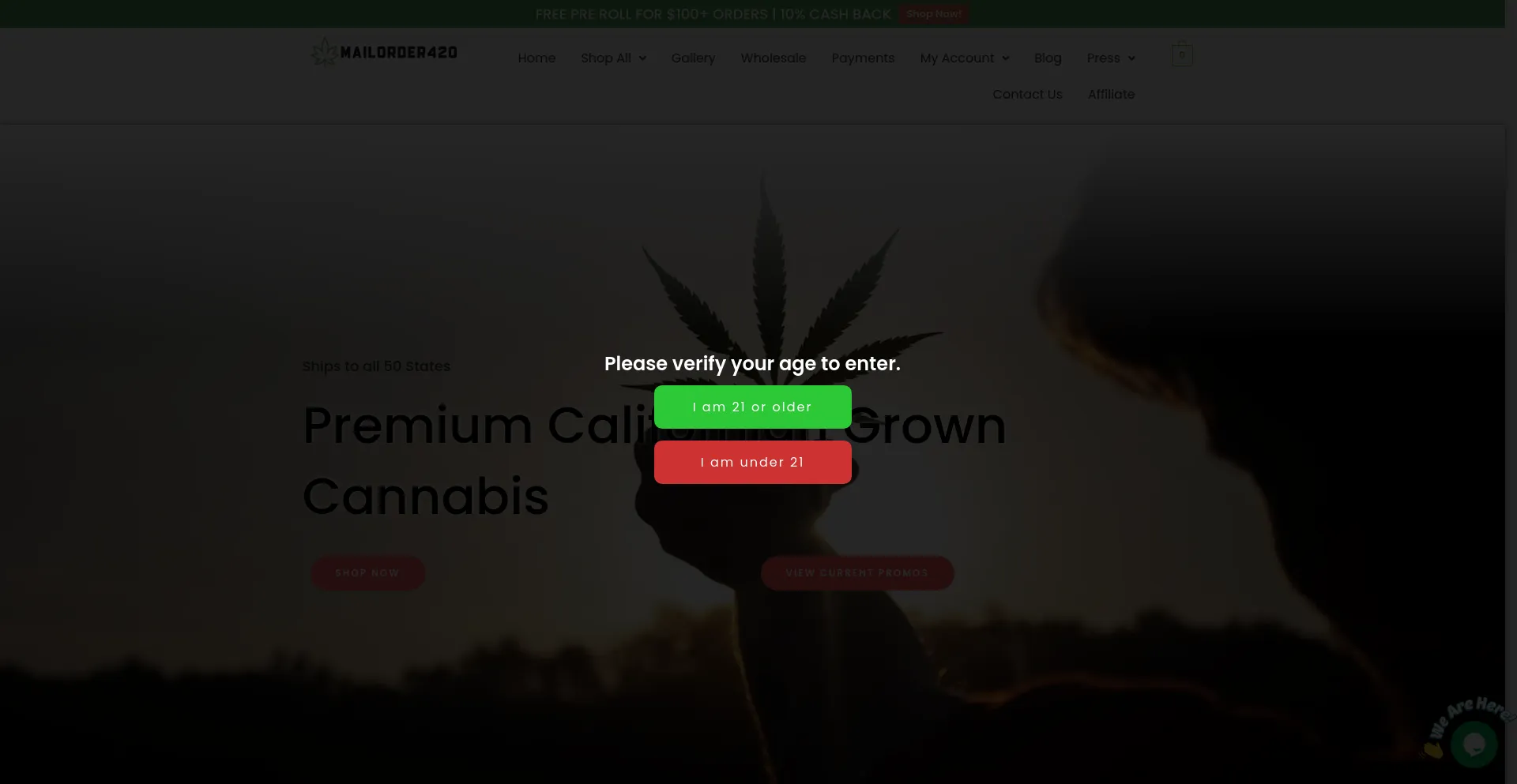 Website screenshot of Mailorder420.com