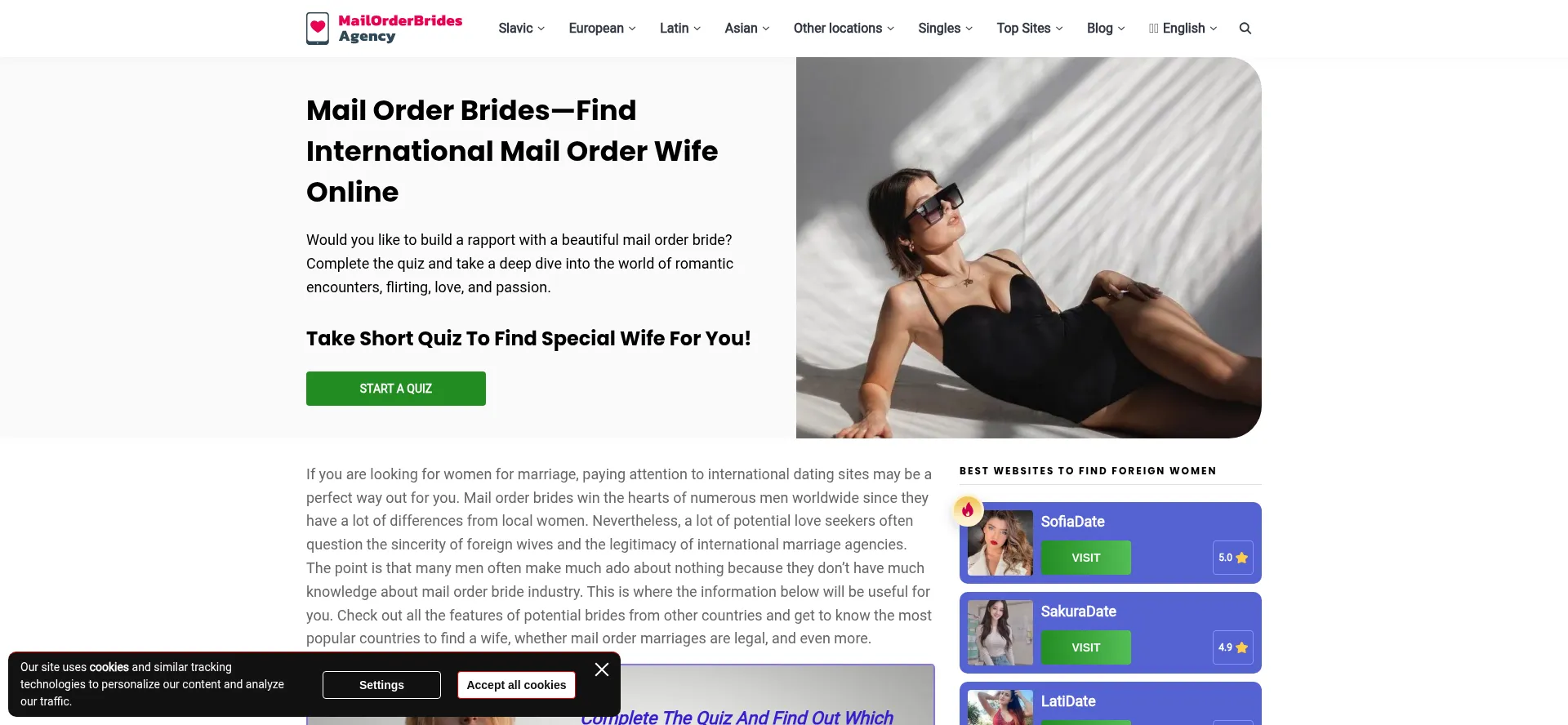 Website screenshot of Mailorderbridesagency.com