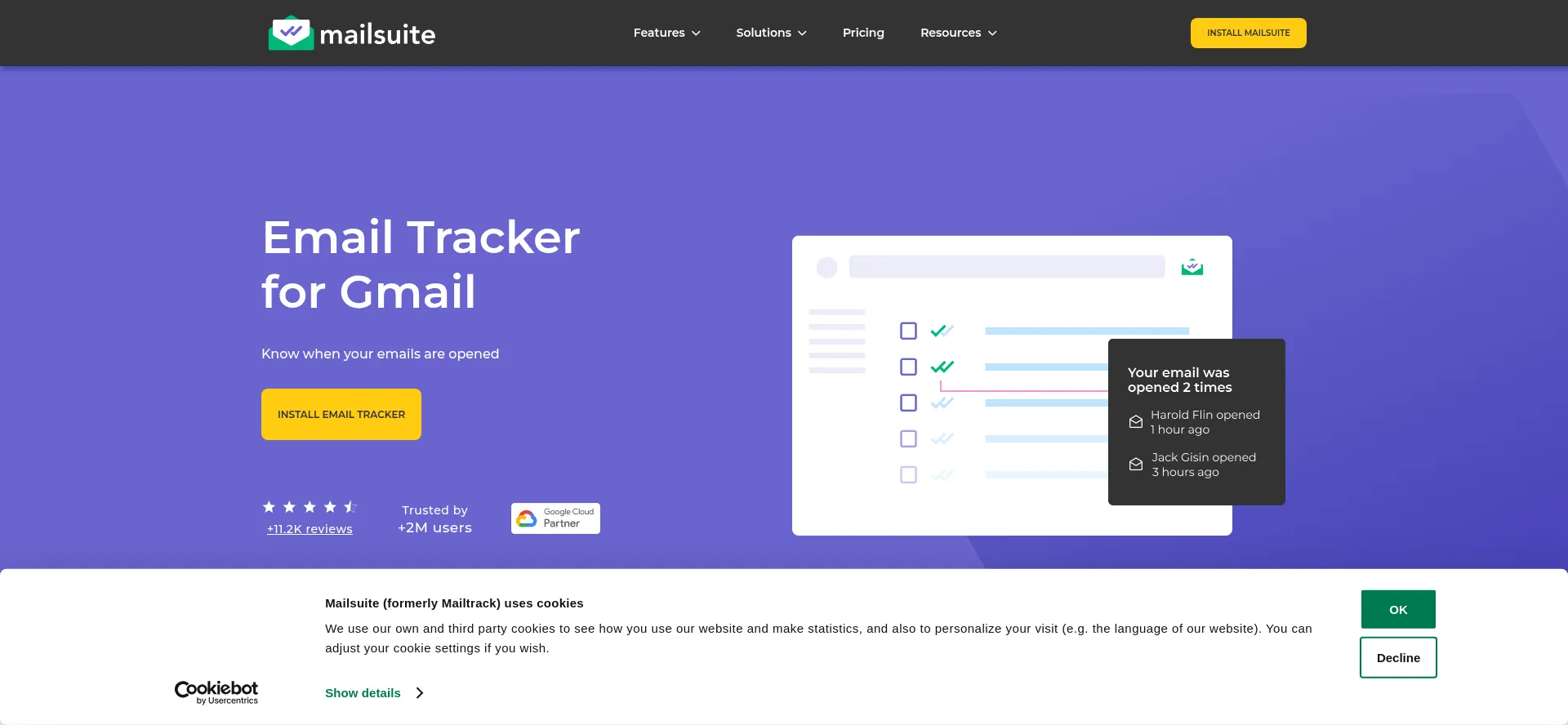 Website screenshot of Mailsuite.com