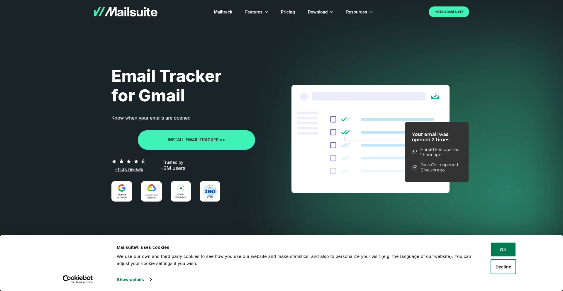 Website screenshot of Mailsuite.email