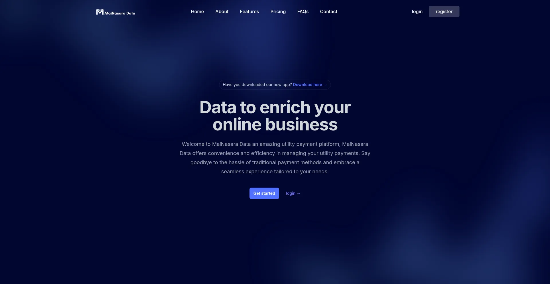Website screenshot of Mainasaradata.com.ng
