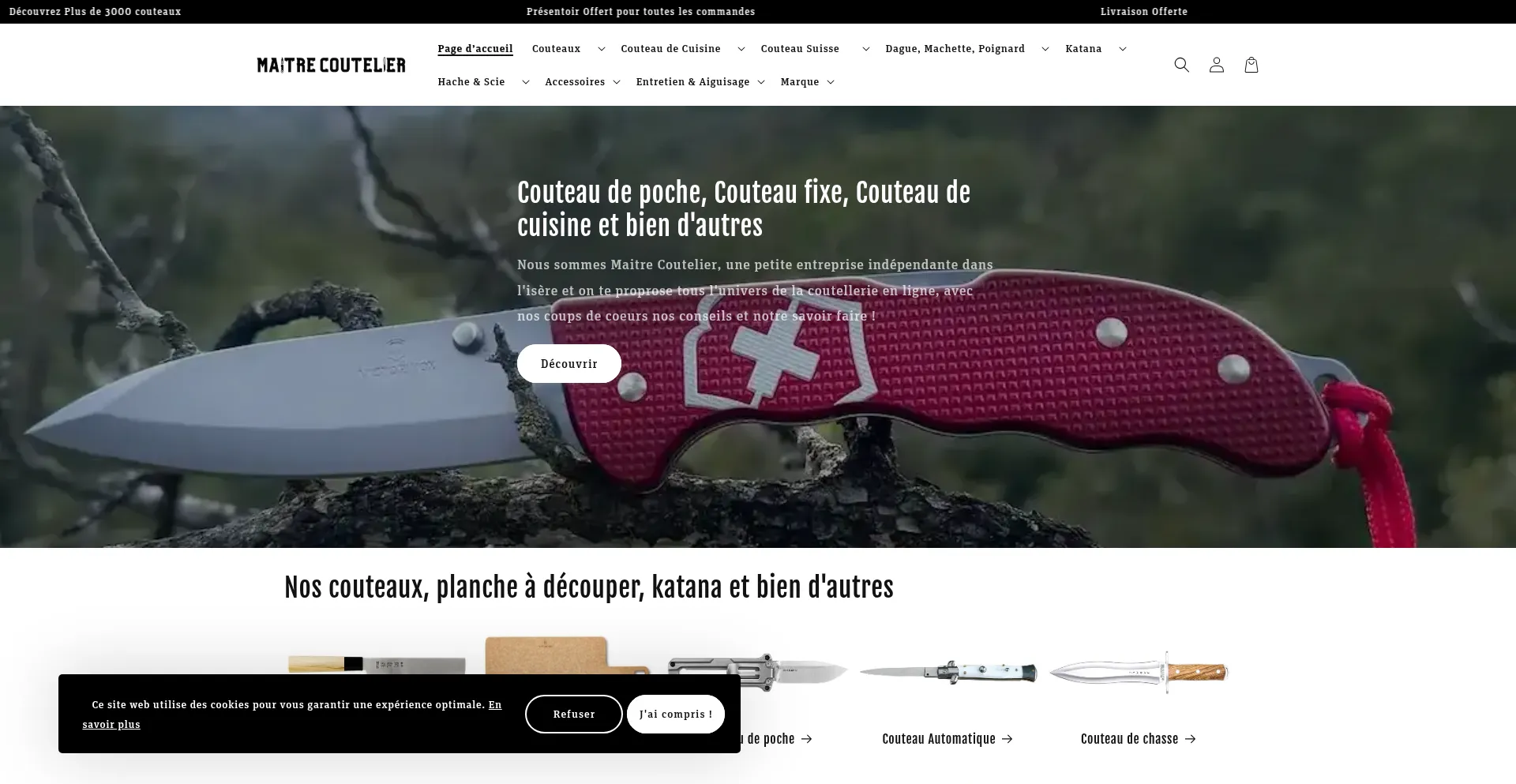 Website screenshot of Maitrecoutelier.com