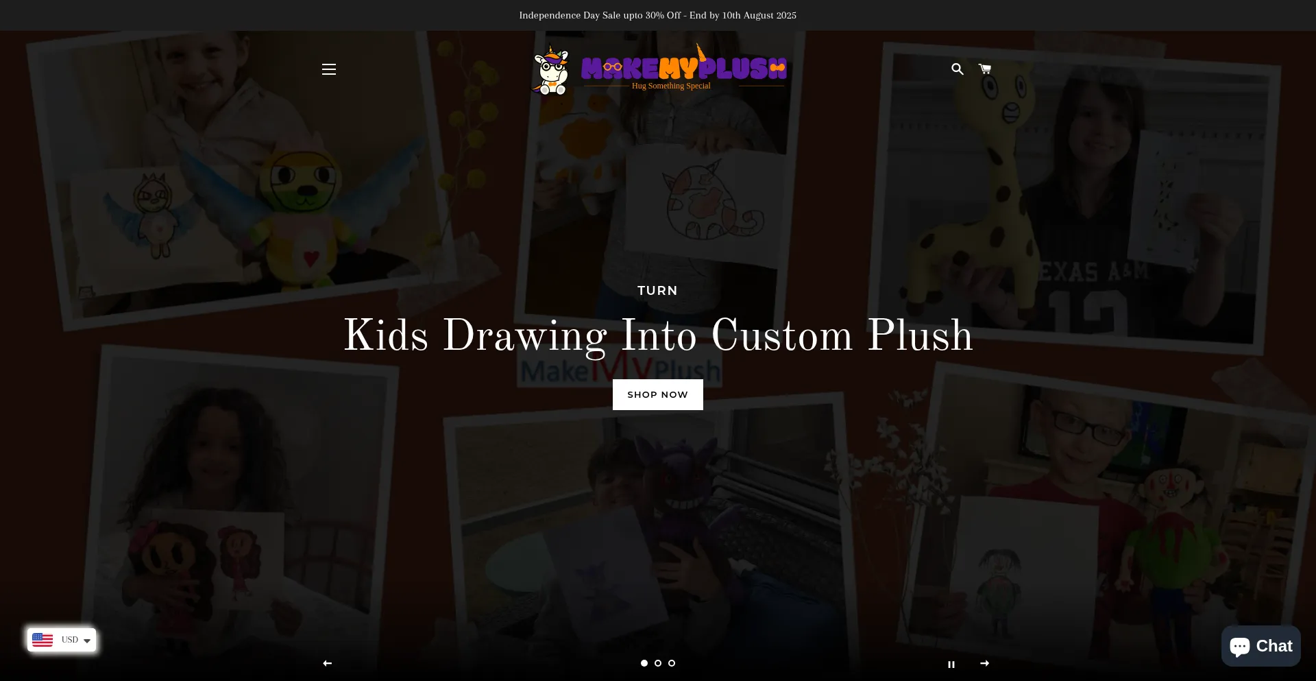 Website screenshot of Makemyplush.com