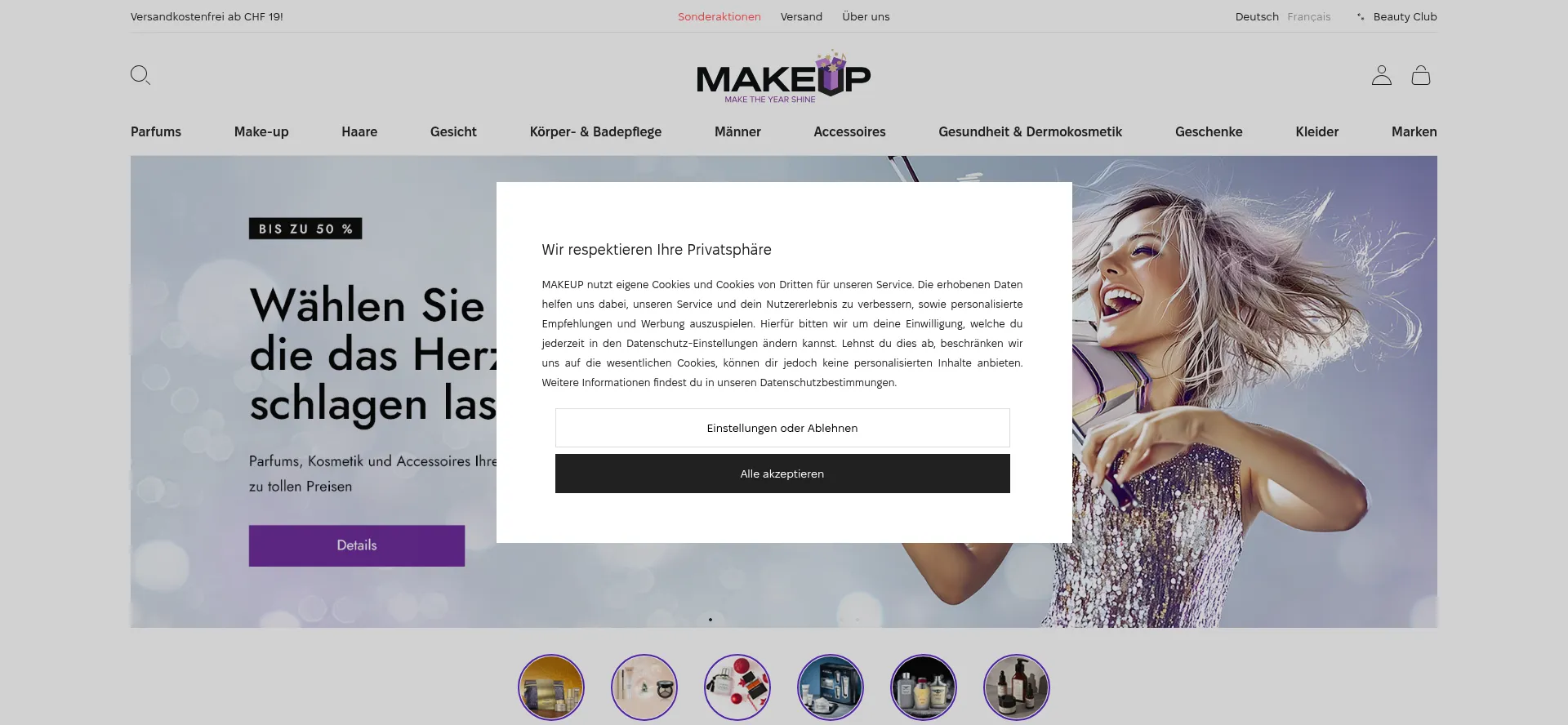 Website screenshot of Makeup.ch