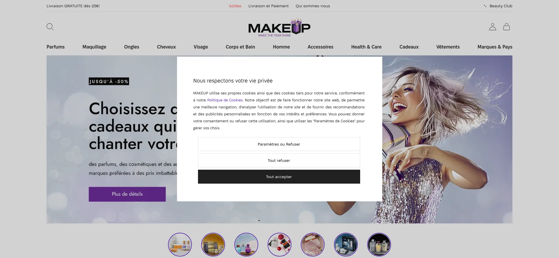 Website screenshot of Makeup.fr
