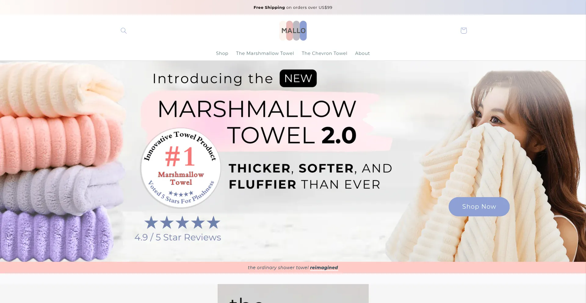 Website screenshot of Mallotowels.com