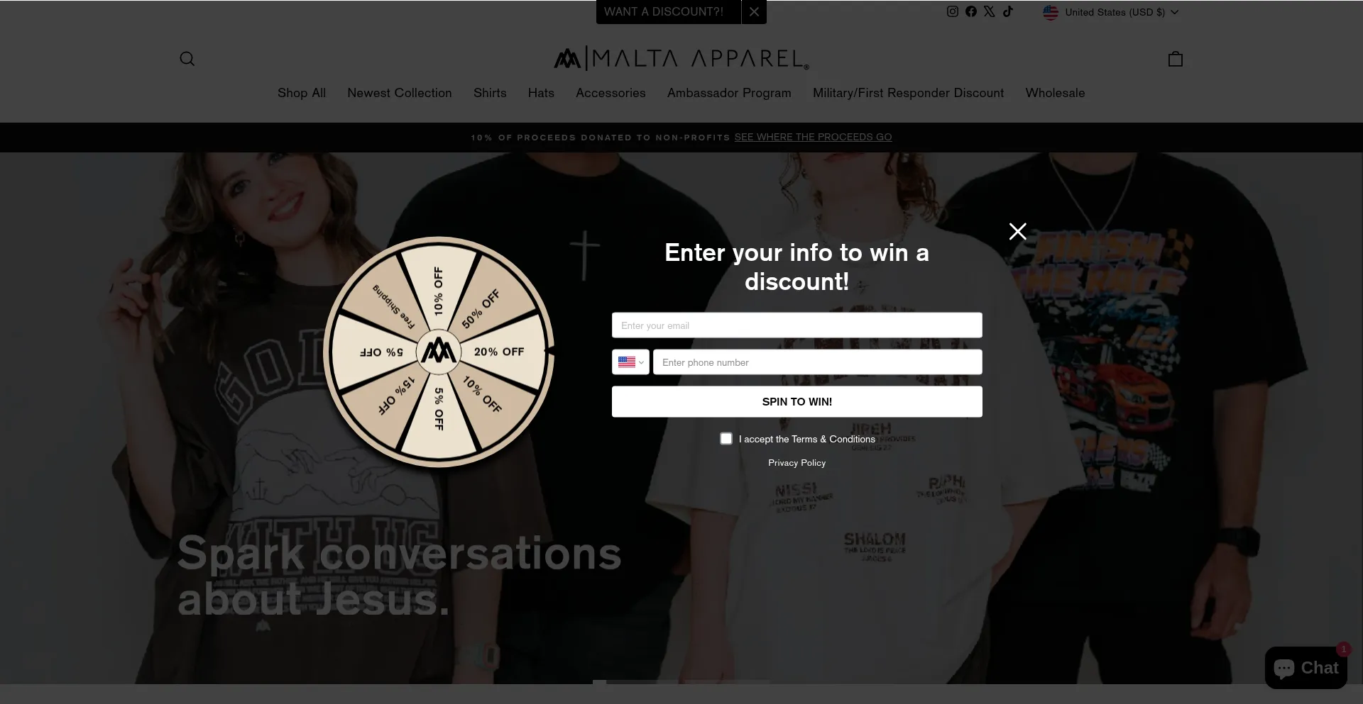 Website screenshot of Malta-apparel.com