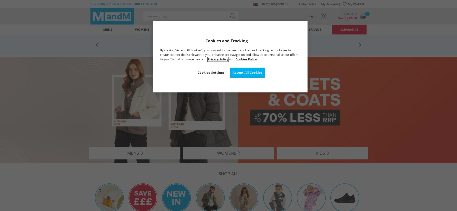 Website screenshot of Mandmdirect.com