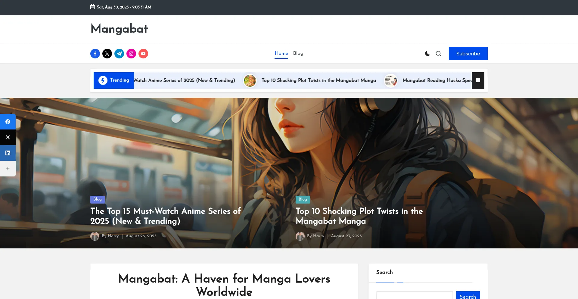 Website screenshot of Mangabat.org