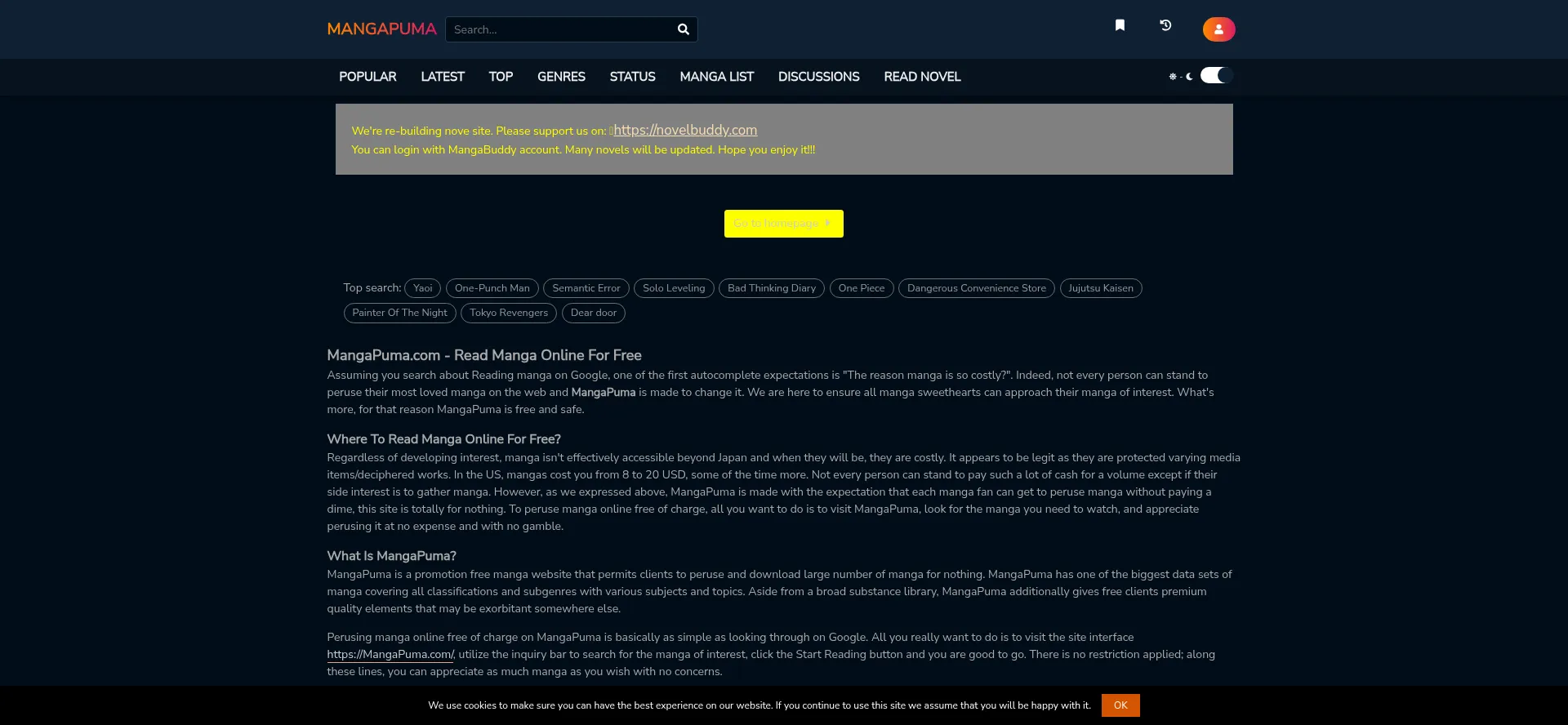 Website screenshot of Mangapuma.com