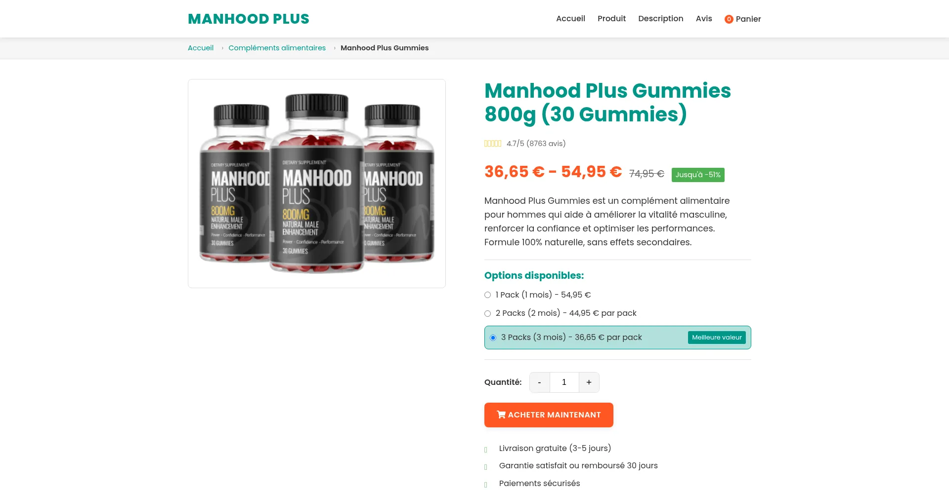 Website screenshot of Manhood-fr.com