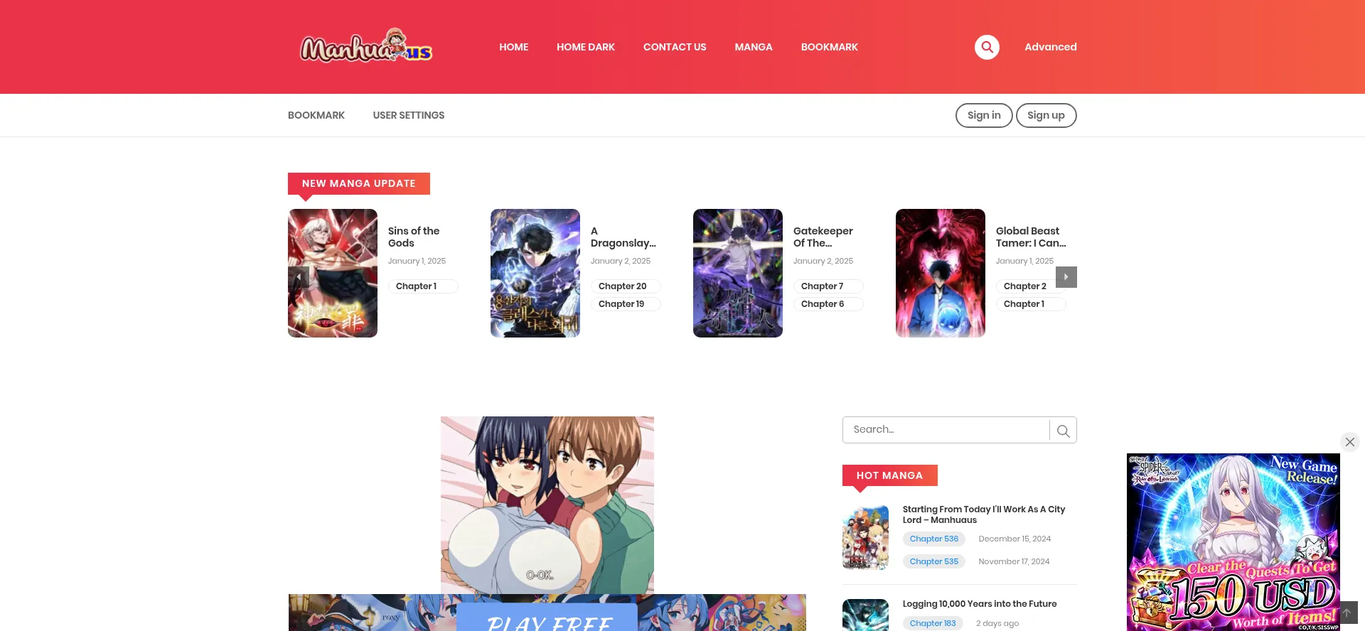 Website screenshot of Manhuaus.org